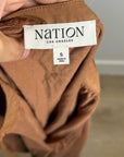 Nation LA 100% Pima Cotton Rust Long Sleeve Slouchy Peasant Blouse Tie Front