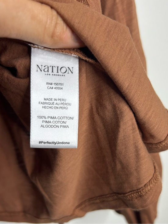 Nation LA 100% Pima Cotton Rust Long Sleeve Slouchy Peasant Blouse Tie Front