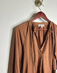 Nation LA 100% Pima Cotton Rust Long Sleeve Slouchy Peasant Blouse Tie Front