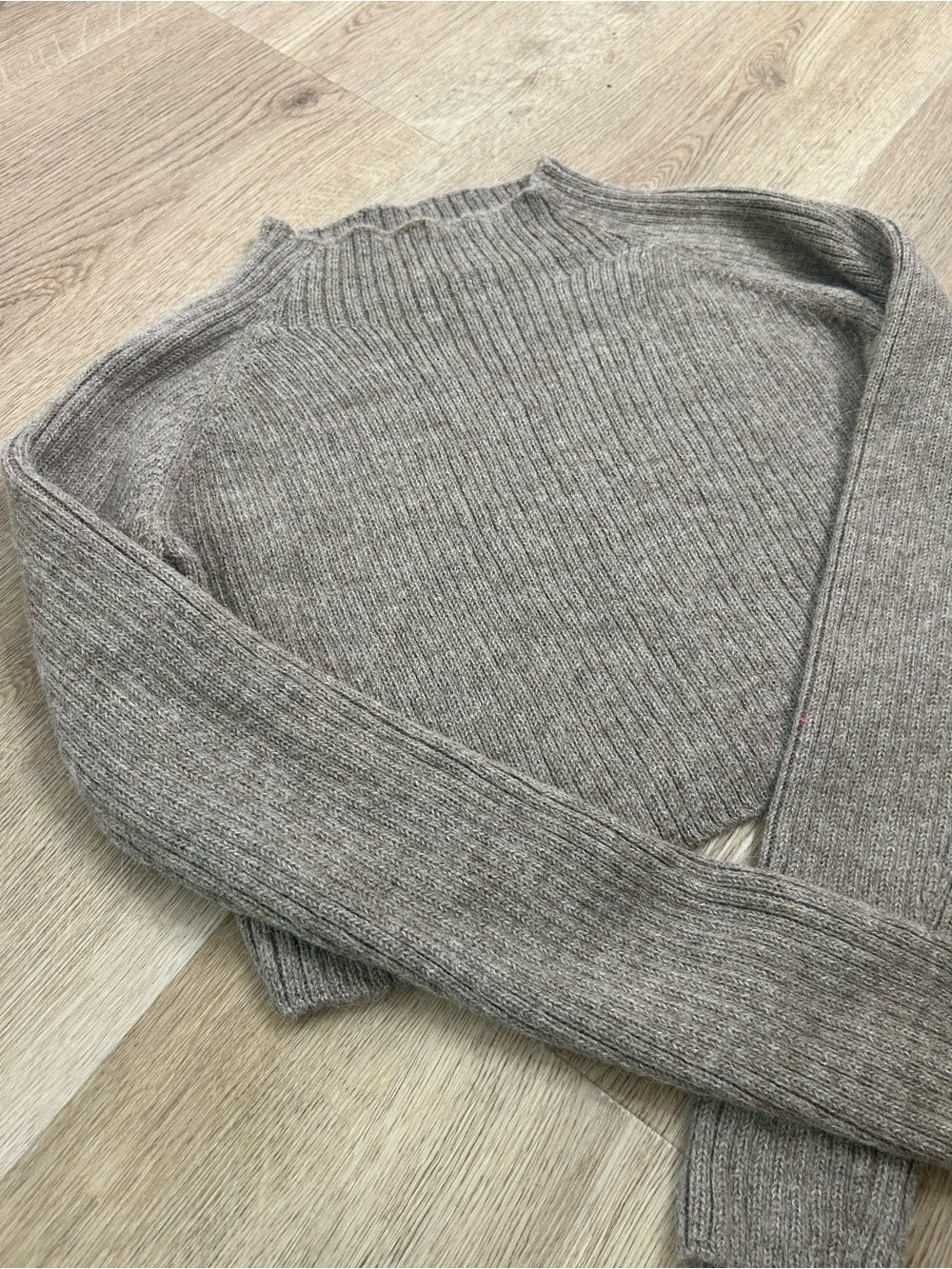All We Knit is Love 100% Alpaca Tan Neutral Ribbed Cropped Boat Neck Sweater