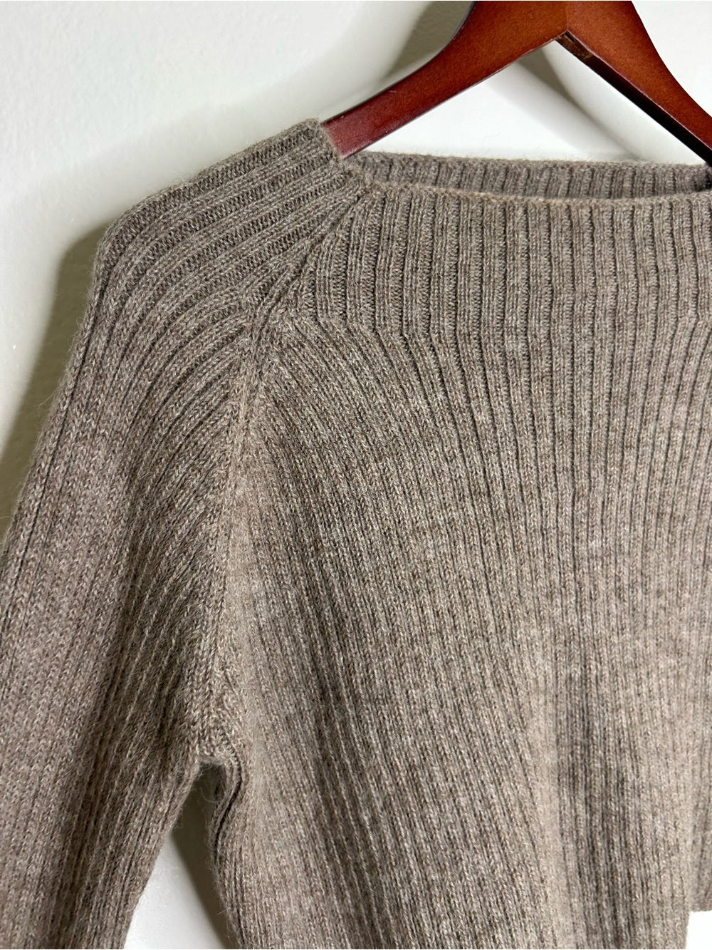 All We Knit is Love 100% Alpaca Tan Neutral Ribbed Cropped Boat Neck Sweater