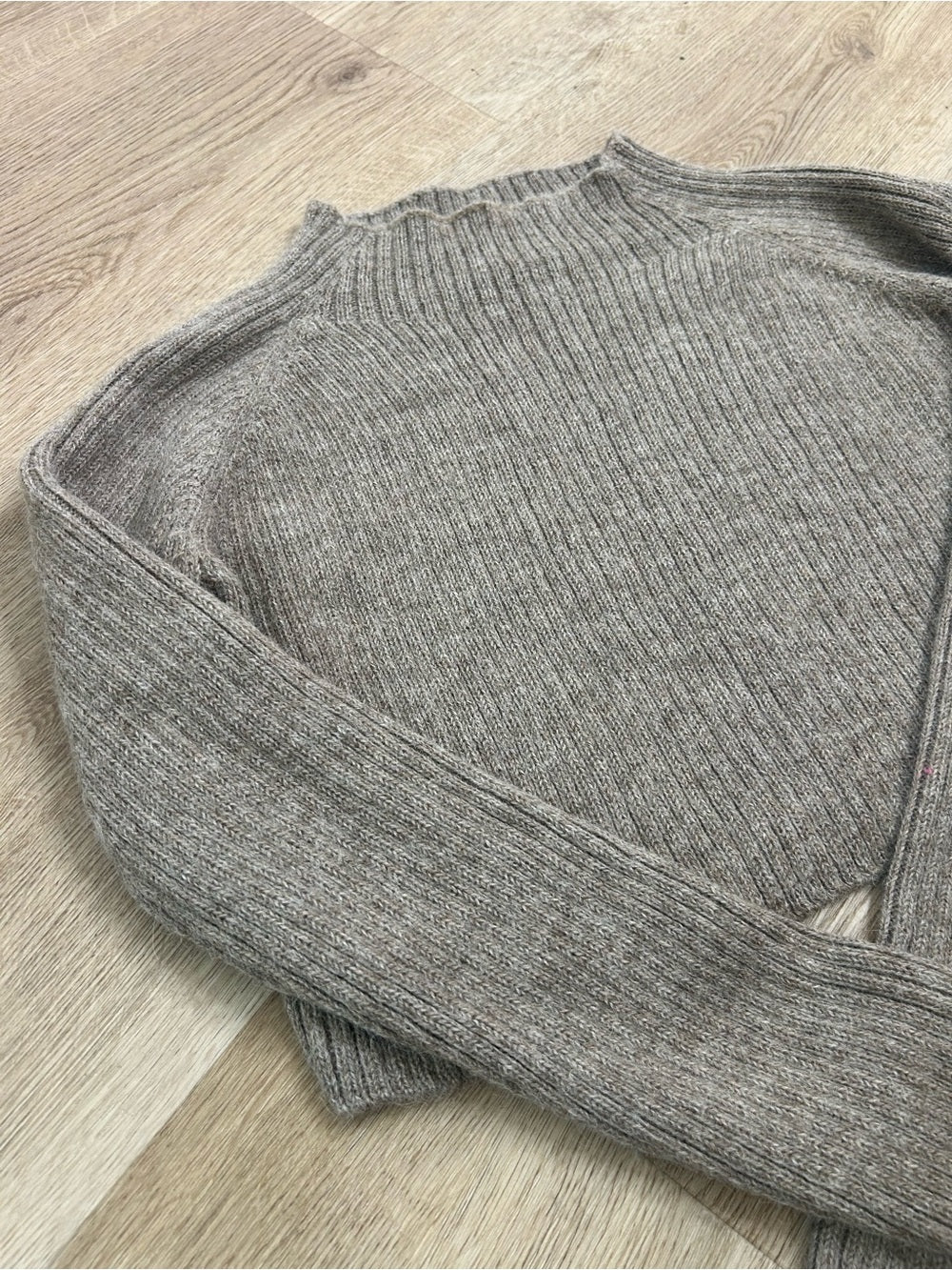 All We Knit is Love 100% Alpaca Tan Neutral Ribbed Cropped Boat Neck Sweater