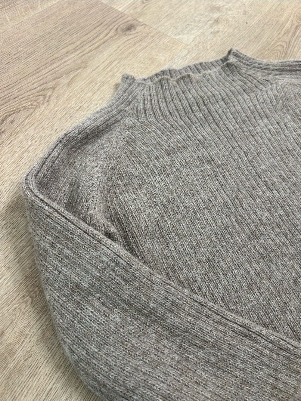 All We Knit is Love 100% Alpaca Tan Neutral Ribbed Cropped Boat Neck Sweater