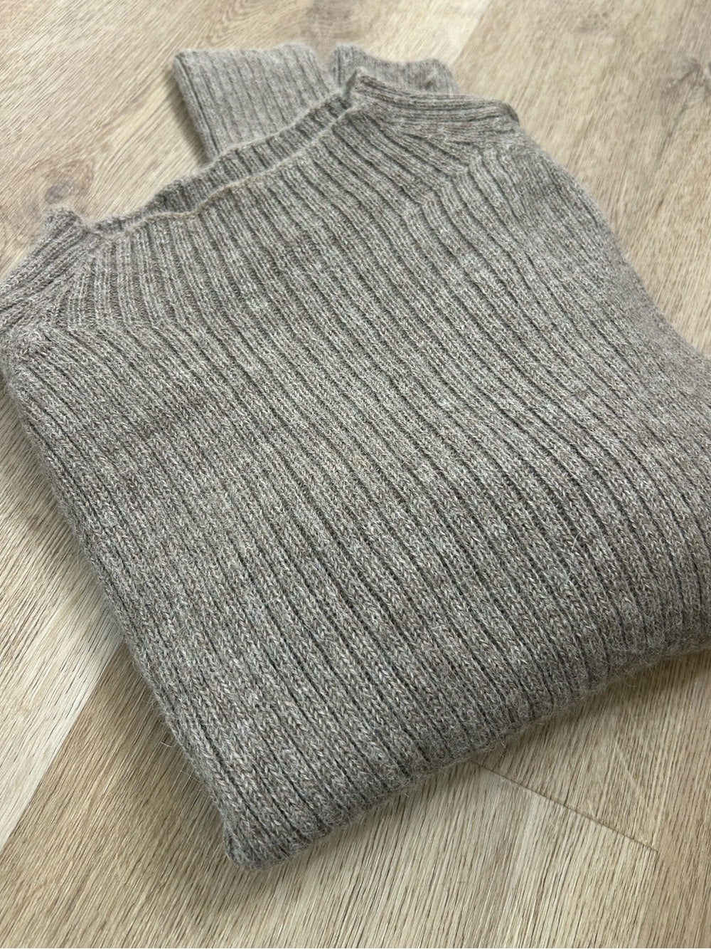 All We Knit is Love 100% Alpaca Tan Neutral Ribbed Cropped Boat Neck Sweater