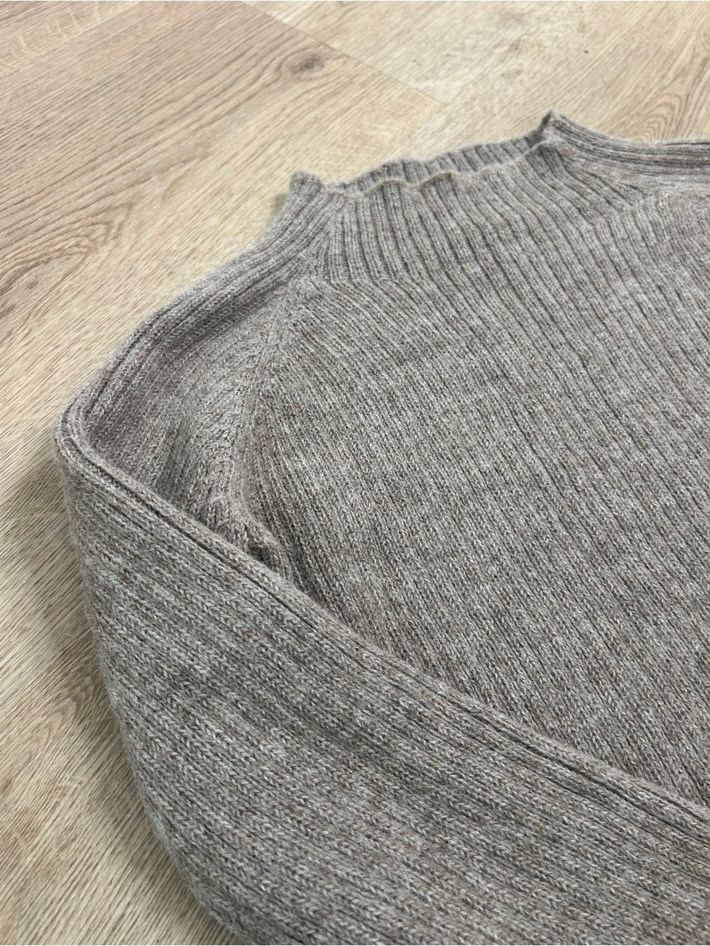 All We Knit is Love 100% Alpaca Tan Neutral Ribbed Cropped Boat Neck Sweater