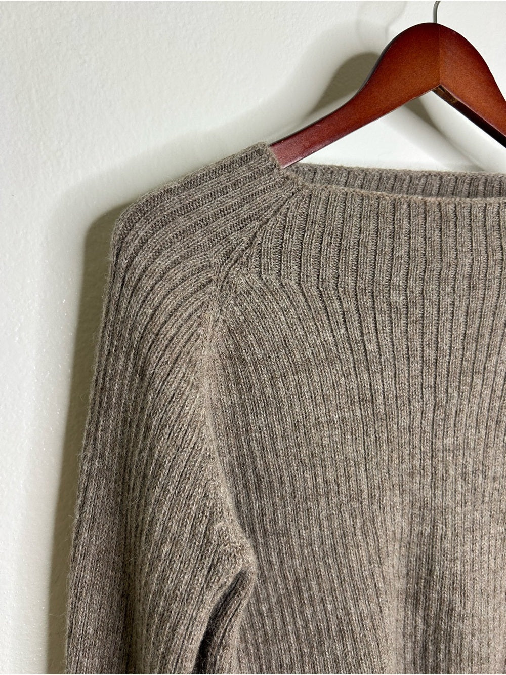 All We Knit is Love 100% Alpaca Tan Neutral Ribbed Cropped Boat Neck Sweater