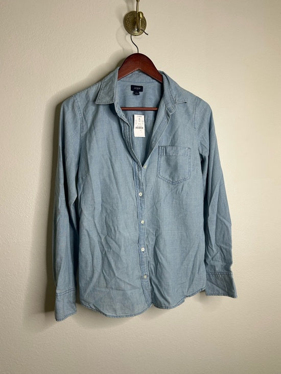J. Crew J. Crew Factory 100% Cotton Denim Chambray Front Pocket Button Down Shirt - Denim, Cotton