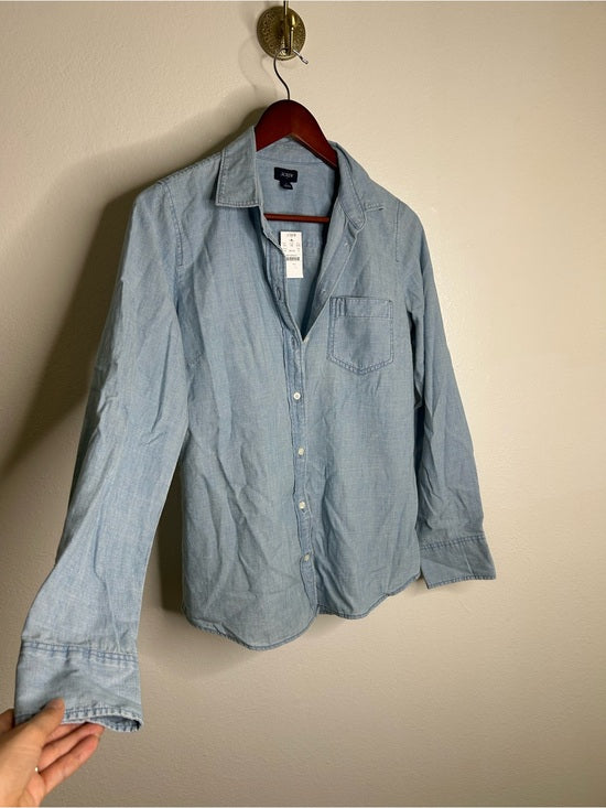 J. Crew J. Crew Factory 100% Cotton Denim Chambray Front Pocket Button Down Shirt - Denim, Cotton