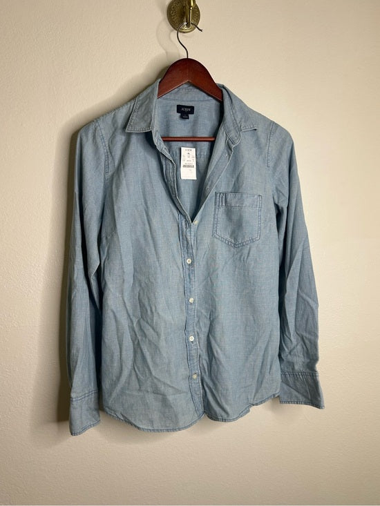 J. Crew J. Crew Factory 100% Cotton Denim Chambray Front Pocket Button Down Shirt - Denim, Cotton
