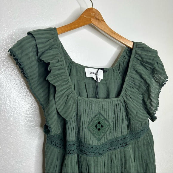ba&amp;amp;sh Ba&amp;amp;Sh 100% Cotton Pintucked Cotton Jacquard Green Mini Dress - Cotton