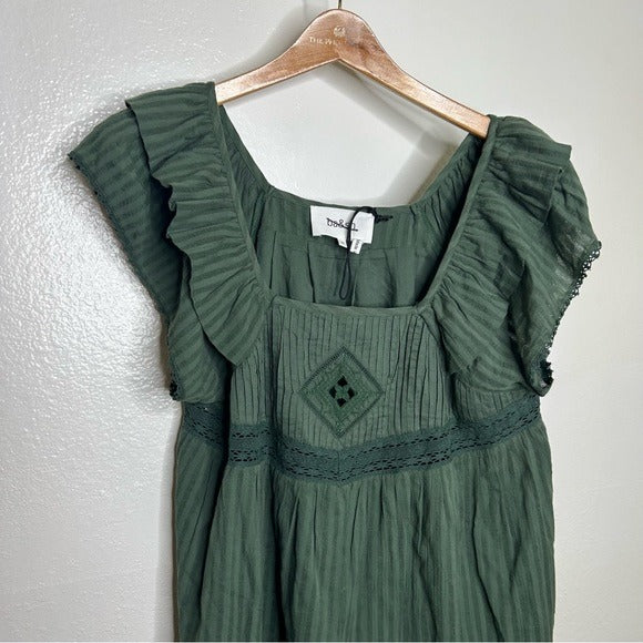 ba&amp;amp;sh Ba&amp;amp;Sh 100% Cotton Pintucked Cotton Jacquard Green Mini Dress - Cotton