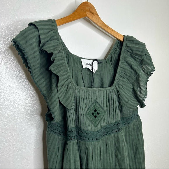 ba&amp;amp;sh Ba&amp;amp;Sh 100% Cotton Pintucked Cotton Jacquard Green Mini Dress - Cotton