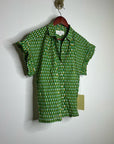 Trovata 100% Cotton Green Multicolor Marianne B Ruffle Sleeve Shirt