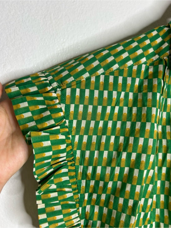 Trovata 100% Cotton Green Multicolor Marianne B Ruffle Sleeve Shirt
