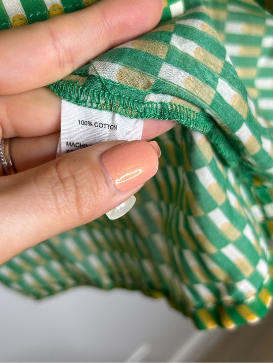 Trovata 100% Cotton Green Multicolor Marianne B Ruffle Sleeve Shirt
