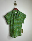Trovata 100% Cotton Green Multicolor Marianne B Ruffle Sleeve Shirt