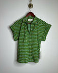 Trovata 100% Cotton Green Multicolor Marianne B Ruffle Sleeve Shirt