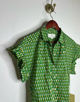 Trovata 100% Cotton Green Multicolor Marianne B Ruffle Sleeve Shirt
