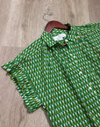 Trovata 100% Cotton Green Multicolor Marianne B Ruffle Sleeve Shirt