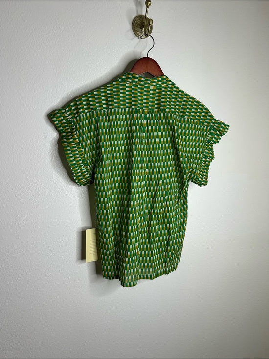 Trovata 100% Cotton Green Multicolor Marianne B Ruffle Sleeve Shirt