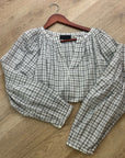 Nili Lotan 100% Cotton Brooke White Black Checkered Plaid Pesant Blouse