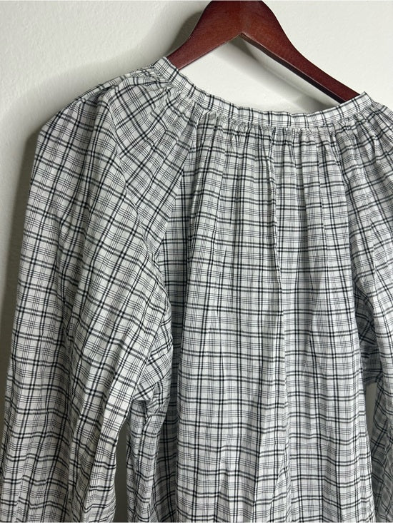 Nili Lotan 100% Cotton Brooke White Black Checkered Plaid Pesant Blouse