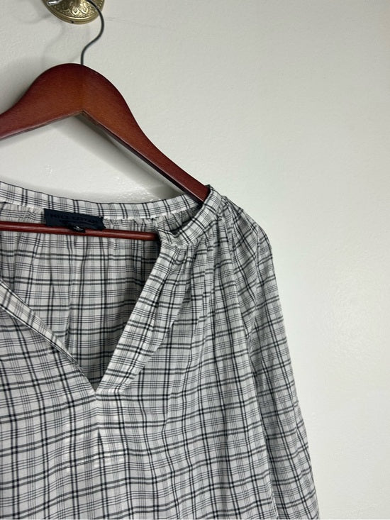 Nili Lotan 100% Cotton Brooke White Black Checkered Plaid Pesant Blouse