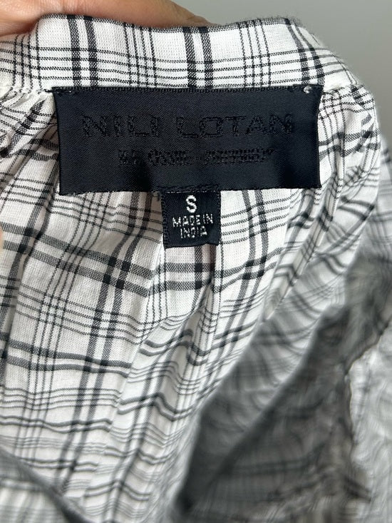 Nili Lotan 100% Cotton Brooke White Black Checkered Plaid Pesant Blouse