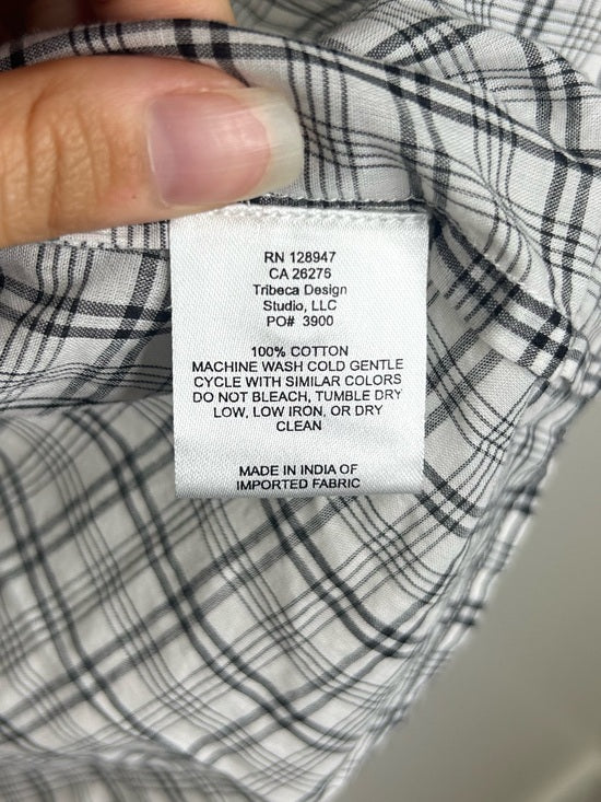 Nili Lotan 100% Cotton Brooke White Black Checkered Plaid Pesant Blouse