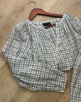 Nili Lotan 100% Cotton Brooke White Black Checkered Plaid Pesant Blouse