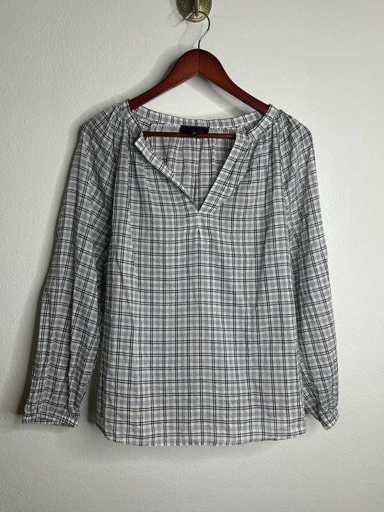 Nili Lotan 100% Cotton Brooke White Black Checkered Plaid Pesant Blouse