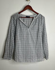 Nili Lotan 100% Cotton Brooke White Black Checkered Plaid Pesant Blouse