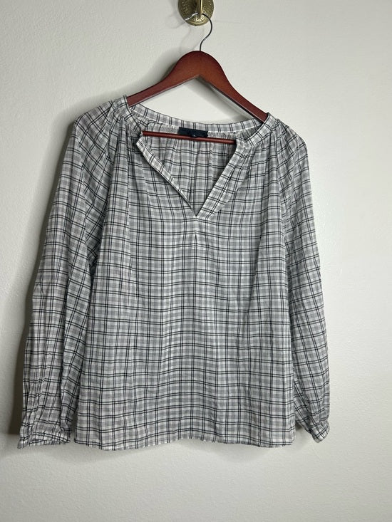 Nili Lotan 100% Cotton Brooke White Black Checkered Plaid Pesant Blouse