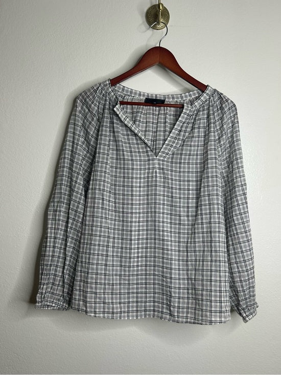 Nili Lotan 100% Cotton Brooke White Black Checkered Plaid Pesant Blouse