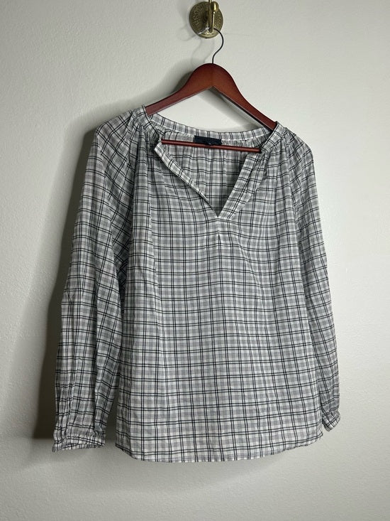 Nili Lotan 100% Cotton Brooke White Black Checkered Plaid Pesant Blouse