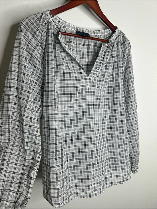 Nili Lotan 100% Cotton Brooke White Black Checkered Plaid Pesant Blouse