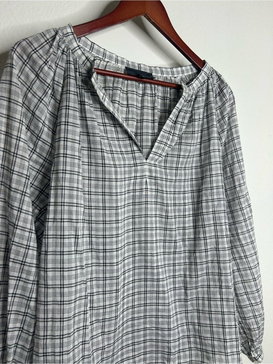 Nili Lotan 100% Cotton Brooke White Black Checkered Plaid Pesant Blouse