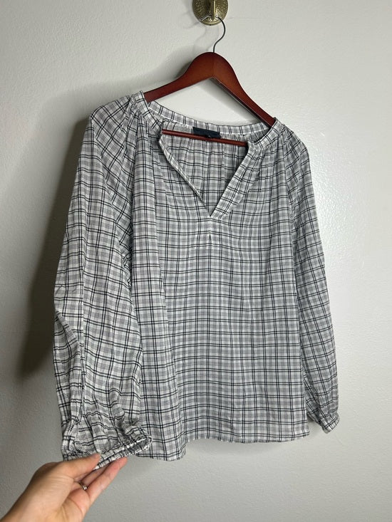 Nili Lotan 100% Cotton Brooke White Black Checkered Plaid Pesant Blouse