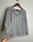 Nili Lotan 100% Cotton Brooke White Black Checkered Plaid Pesant Blouse