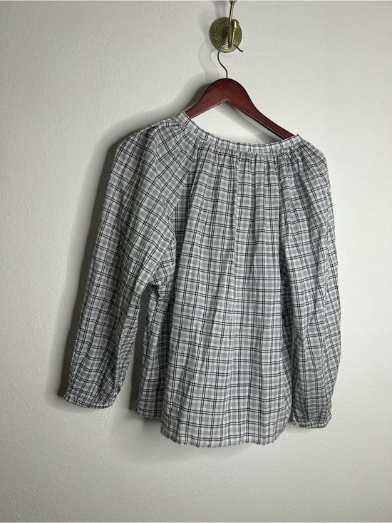 Nili Lotan 100% Cotton Brooke White Black Checkered Plaid Pesant Blouse