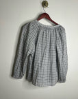 Nili Lotan 100% Cotton Brooke White Black Checkered Plaid Pesant Blouse