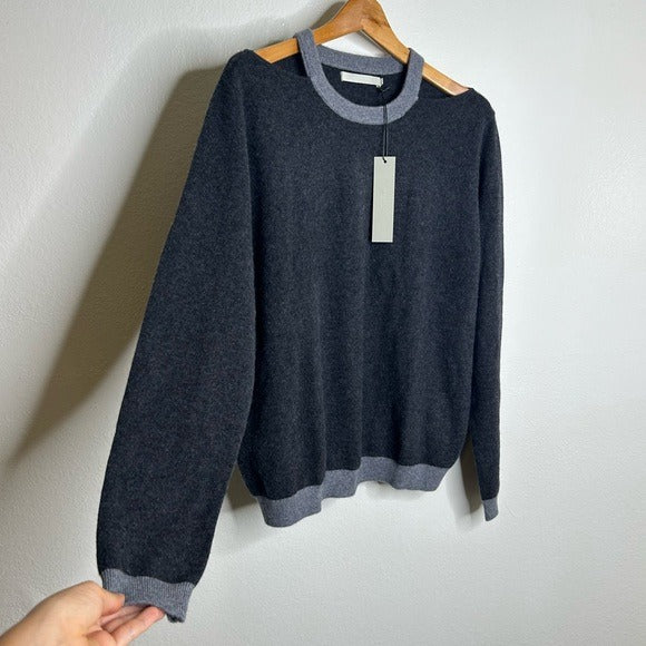 One Grey Day One Grey Day 100% Cashmere Grey Cutout Two Tone Sweater - Cashmere