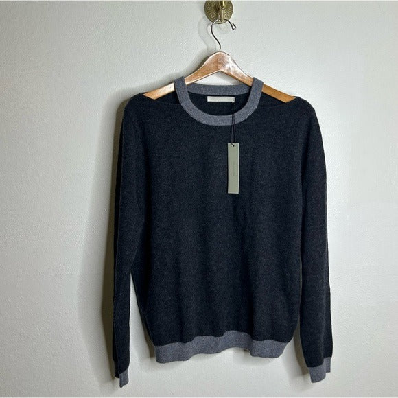 One Grey Day One Grey Day 100% Cashmere Grey Cutout Two Tone Sweater - Cashmere
