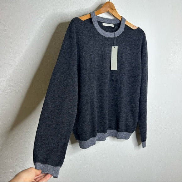 One Grey Day One Grey Day 100% Cashmere Grey Cutout Two Tone Sweater - Cashmere