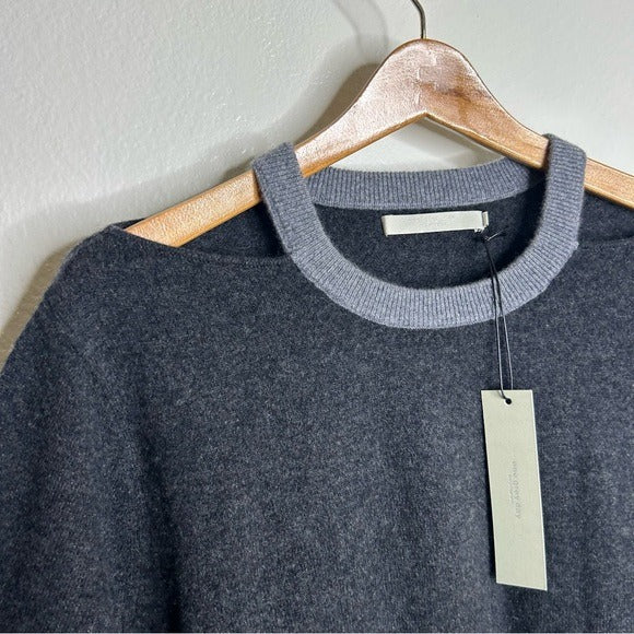 One Grey Day One Grey Day 100% Cashmere Grey Cutout Two Tone Sweater - Cashmere