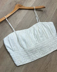 Abercrombie & Fitch Cotton Linen Cream Ruched Tank Cropped Tank Top