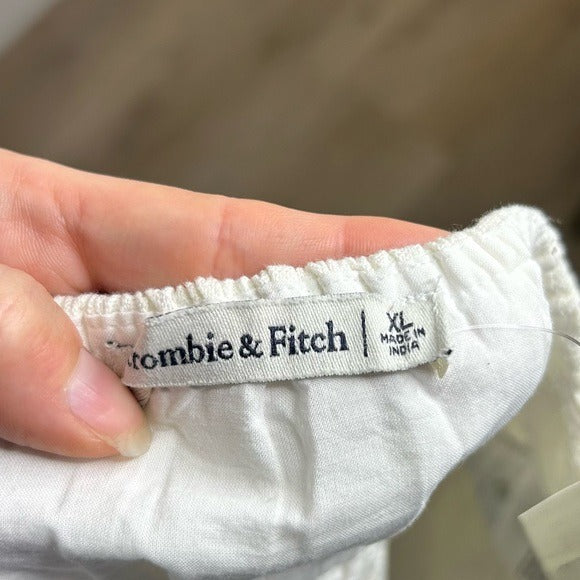 Abercrombie &amp; Fitch Cotton Linen Cream Ruched Tank Cropped Tank Top