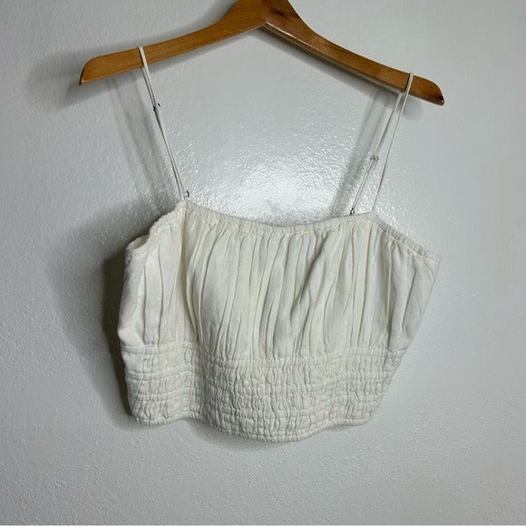 Abercrombie &amp; Fitch Cotton Linen Cream Ruched Tank Cropped Tank Top
