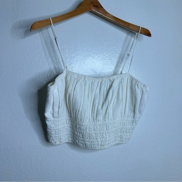 Abercrombie &amp; Fitch Cotton Linen Cream Ruched Tank Cropped Tank Top