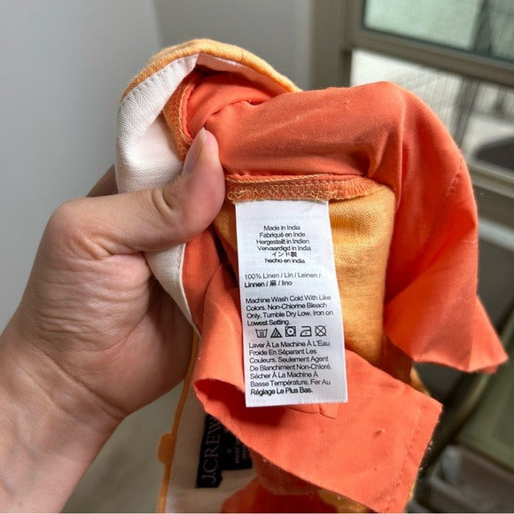 J. Crew Ingrid 100% Linen Orange Straight Leg Trouser Pant